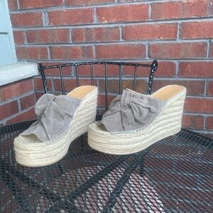 Marc Fisher Aida bow suede platform wedge sandals